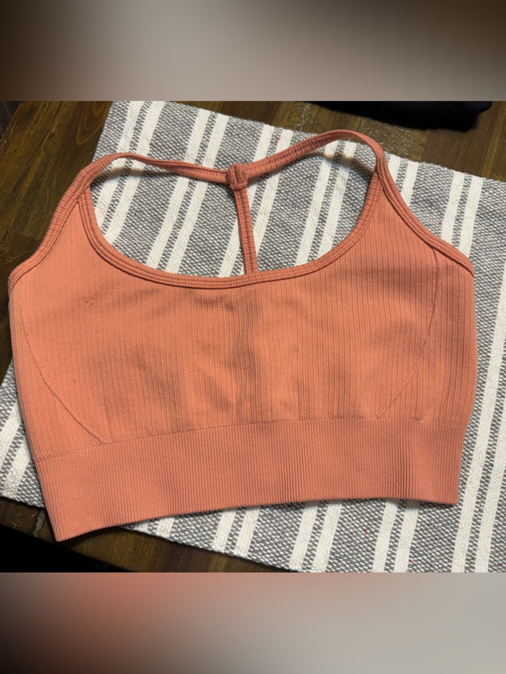NVGTN Ribbed T-Back Crop Sports Bra in Coral